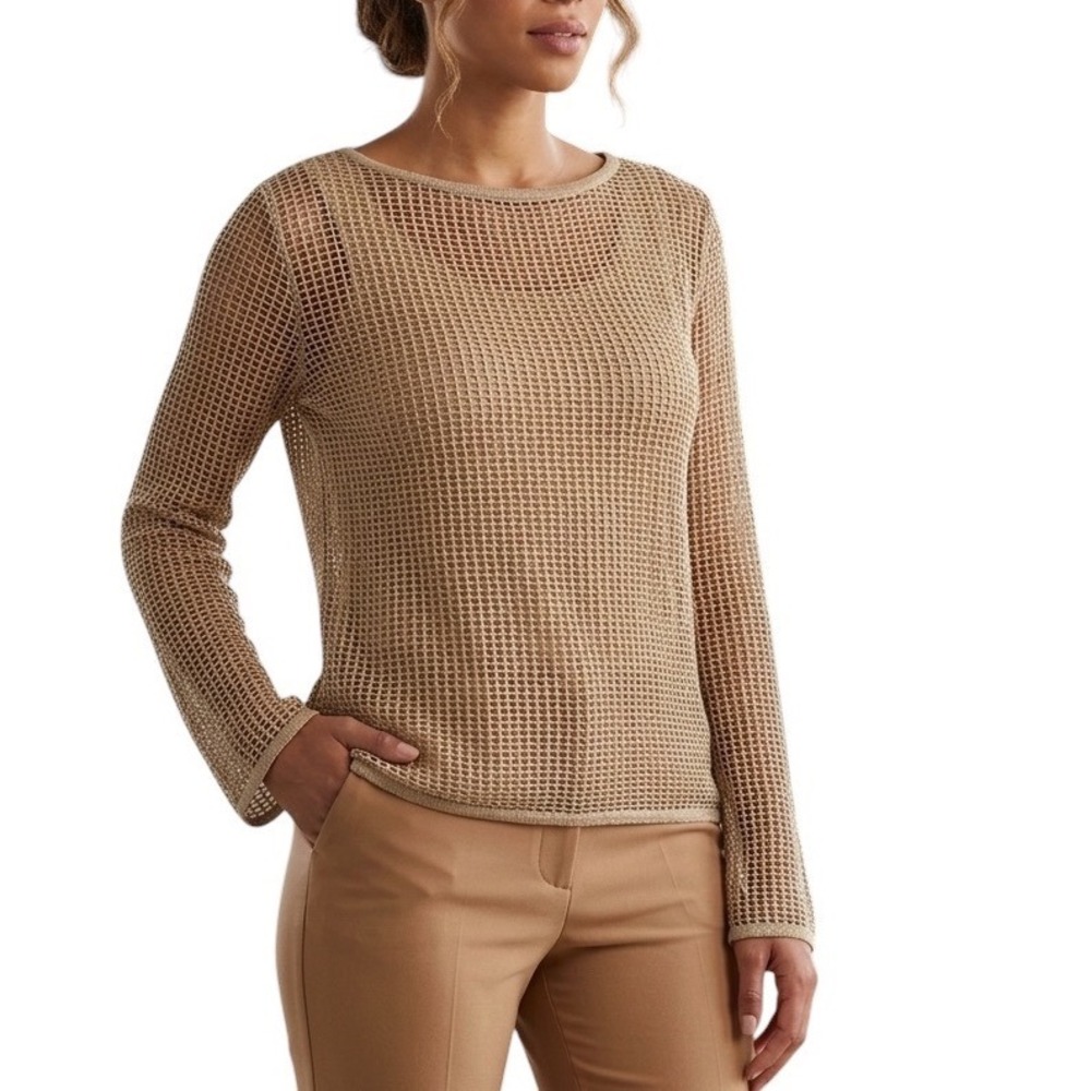 Uniform John Paul Richard Gold Open Knit Mesh‎ Sequin Sweater Vintage Medium